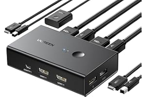 UGREEN KVM HDMI Switch 4K 60Hz 2 Entrées 1 Sortie Commutateur KVM Switch HDMI USB 2 PC Partagent 1 Écran et 4 Ports USB2.0 pour Clavier Souris Imprimante Clé USB HDD avec Contrôle de Bureau