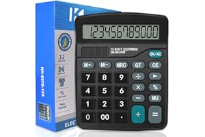 HZZYCER Desk Calculator, 12 Digit Office Calculator with Large Display and Big Sensitive Button, Solar and Battery Dual Power, Standard Function for Office, Home, School
