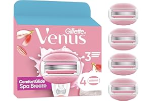 Gillette Venus Lot De 4 Recharges De Rasoir Pour Femmes ComfortGlide Spa Breeze, AUTHENTIQUES, Barres Parfumées, Sans Besoin De Gel A Raser, Cartouches A 3 Lames Conçus Pour Corps Et Poils