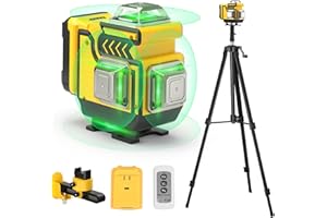 Niveau Laser avec Trepied - cjumel Niveaux Laser 4x360° Autonivelant, Rotatif 4D 16 Lignes Vert Laser Level en Croix avec 1.6 M Trépied, Batterie 5400mAh et Télécommande