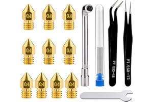 LUTER 3D Printer Nozzle Cleaning Kit, 10PCS 0.4mm 3D Printer Nozzles Extruder Nozzles for MK8 + 5PCS Stainless Steel Nozzle Cleaning Needles + 2PCS Tweezers + 2PCS Wrenches