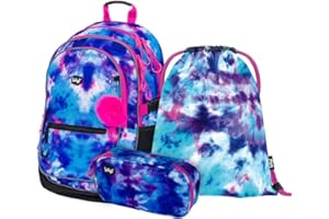 Baagl Schulrucksack Set Mädchen 3 Teilig, Schultasche ab 3. Klasse, Grundschule Ranzen mit Brustgurt, Ergonomischer Schulranzen (Stellar)