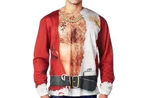 TAGVO Camisetas de Navidad Hombre Camisetas 3D Patrón Impreso Casual T-Shirt de Manga Larga Tops M-5XL