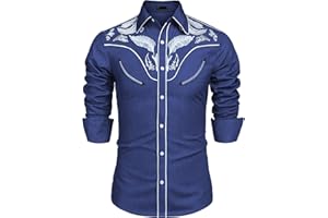 Caxndycing Men's Western Cowboy Long Sleeve Shirts Western Shirts Cowboy Casual Shirt Regular Fit Men's Shirts Casual Shirts Stretch Long Sleeve Men's Shirts