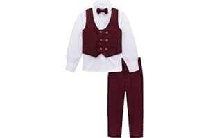 Lilax Toddler & Little Boys Suit Set, Formal Suit Vest, White Dress Shirt, Dress Pants and Bowtie 4 Piece Suit Set