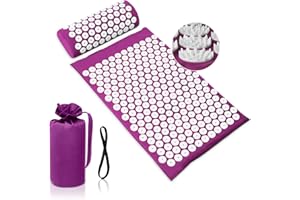 BULZEU Akupressurmatte mit Kissen, Akupressur Set gegen Nacken und Rückenschmerzen, Akupunkturmatte Acupressure Mat Massagematte zur Wohltuenden Entspannung und Massage (Lila)