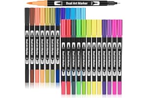 Maqhpu Colouring Pens, Stocking Fillers, 24 Colors Felt Tip Pens, Markers for Kids, Art Supllies Dual Tip Brush Pens for Adult Colouring Books Drawing Sketching Highlighting, Bullet Journal