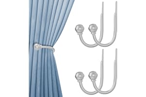 Hion Vorhang Raffhalter Silber 4 Stück, Vorhang-Halterungen Wandmontierte Vorhanghaken-Halterungen für Vorhänge