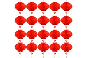 Tupa 20 Pieces Red Chinese Lanterns Decorations Lantern Festival Decoration for Chinese New Year, Spring Festival, Lantern Festival Celebration Supplies (20, 10 inches)