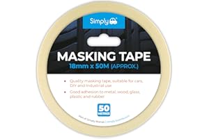 Simply Auto 18mmx50m Masking Tape - Adhesive Tape Ideal For Painters, Decorators, Professionals and DIY Use. 18mm Wide, 50m roll.
