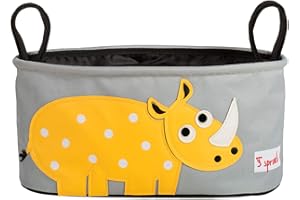 3 Sprouts, Bolsa de Almacenamiento para Cochecito, con Acolchado, Apta para Cualquier Cochecito, Ideal para Contener Objetos y Juegos, Decorada con Rinoceronte Amarillo, 15x32x13 cm