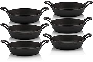 BBQ-TORO Set de Poêles à Servir en Fonte (6 Pièces) | Ø 20 cm - Rond | Déjà Brûlé - Preseasoned | Poêle à Griller, en Fonte, à Frire, à Feu