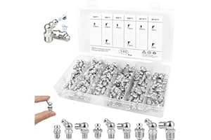 ROTKUSZ 180 Pezzi Set di Ingrassatori, Grasso Raccordo Assortimento M6 M8 M10, Dritto e Angolato 45° 90° per Raccordo per Ingrassatore, con Scatola, per Ingrassatori in Metallo