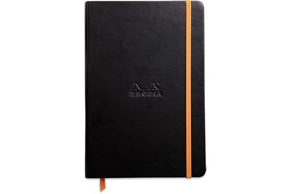 RHODIA 118742C - Carnet Rigide noir - A5 14,8 x 21 cm - Ligné - 192 pages - Papier Clairefontaine Ivoire 90 g/m² - Marque-Page, Fermeture Élastique - Couverture Simili Cuir - Collection Rhodiarama