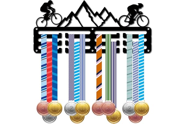 CREATCABIN Porte-MédailVélo Montagne,Présentoir MédailMétal Suspendre,Petit Support Fer pour Mur,Maison,Course,Course Pied,Natation,Football,Médaillé Football,Noir 29 x 13 cm
