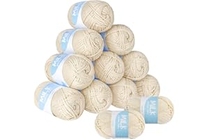 ilauke Laine à Tricoter 100% Acrylique - 12 Pelotes Douces Beige pour Projets de Tricot, Crochet et Vêtements Bébé - Texture Veloutée Résistante au Lavage