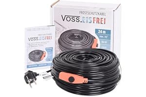 24m Frostschutz Heizkabel mit Knopf-Thermostat VOSS.eisfrei, 230V, Heizleitung Zum Schutz von Wasserleitungen und Weidetränken