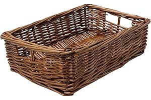 Arthur Cameron - Rectangular Shallow Wicker Storage Tray - Hand-woven by skilled artisans in Northern China, an organiser basket is the perfect home storage solution (Distilled Brown, Extra Small)