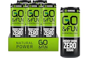 GO&FUN GREEN ENERGY DRINK GO & FUN - Zero 5 x 250 ml, Bebida Natural, con Yerba Mate, Guaraná, Ginseng, Té Verde, sin Taurina, Burbuja Fina, sin Azúcar, Fabricado en Italia