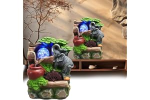 MOCOLI Fuente De La Sala De Cascada, Fuente Interior con Bola Rodante Fuente De Mesa Fuente De Agua De Mesa De JardíN De Roca De Elefante De Poliresina Fuente De Cascada 23x18x13cm