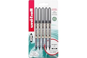 uni-ball UB-150-10 Eye Rollerball Pens. Premium Broad 1.0mm Ballpoint Tip for Super Smooth Handwriting, Drawing, Art, Crafts and Colouring. Fade and Water Resistant Liquid Uni Super Ink. 5 Pack Black