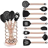 Keukengerei roestvrij staal, 10 stuks siliconen keukengerei set kookgerei spatels set voor niet-stick pannen (goud)