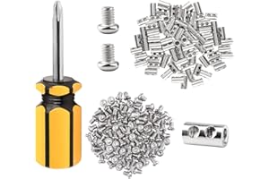 FSHIHINE 100PCS Wire Rope Clamp 2mm, Adjustable Double Hole Wire Clips for Cables, Duplex Bolt Cable Clamps Kit with End Screw Stopper, Screwdriver, Cable Wire Lock for 2mm Cable Wire Rope Secure