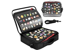 BOHEMIABY 18 Seiten Emaille Pin Display Buch mit digitalem Etikett und Schultergurt, großes Pin Trading Portfolio für Sammler - Travel Pin Holder Organizer für Broschen, Abzeichen, Patches