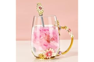 Wisolt Prezenty urodzinowe dla kobiet nauczycieli prezenty świąteczne kwiat szkło filiżanka do herbaty prezenty dla mamy żony jej przyjaciółki rocznica walentynki Boże Narodzenie prezenty na Dzień