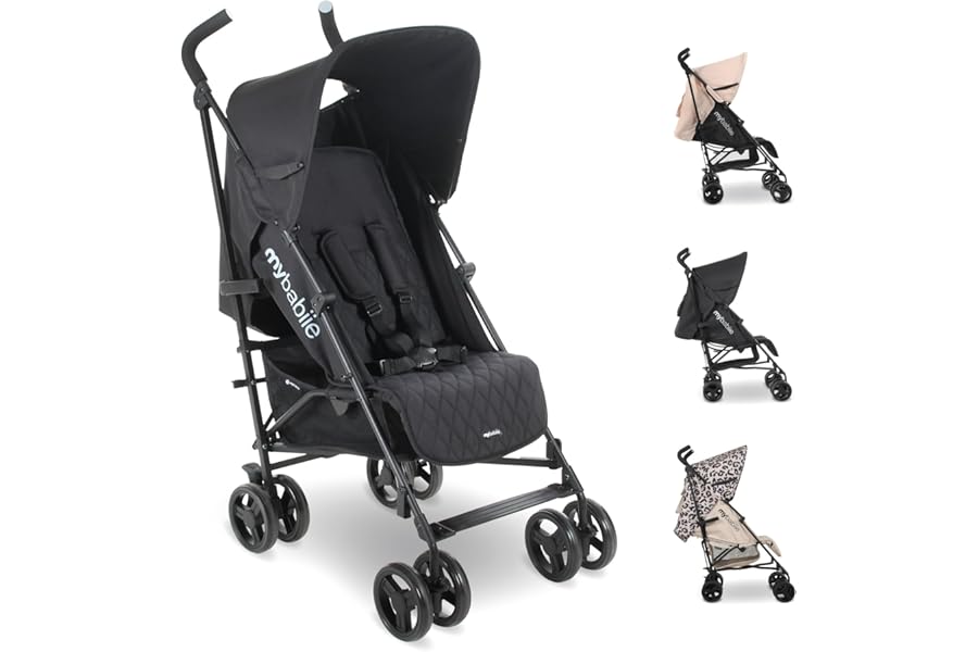 My Babiie MB01 Stroller - from Birth to 4 Years (22kg), Lightweight & Compact Umbrella Fold, Travel Buggy for Toddlers - Black