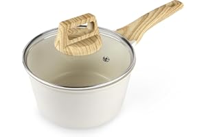 GiPP Casseruola da 20 cm, piccola casseruola a induzione, con coperchio, rivestimento antiaderente in granito, manico in legno, pentola da 3.6L, per induzione, senza PFOA (bianco, 20cm)