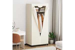 COSTWAY Fabric Wardrobe, Portable Single Clothes Closet with Hanging Rail, Foldable Garment Storage Cabinet Space Saving Organiser for Bedroom Cloakroom Dorm, 75 x 50 x 172cm (Beige)