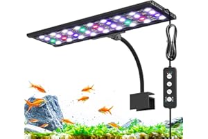 AQQA Luce Acquario LED, 24/7 Clip on Illuminazione per Acquario, Luce per Piante d'acquario a Spettro Completo, Timer/Luminosità Regolabile, IP68 Impermeabile Lampada Acquario per Acquari da 40-60cm