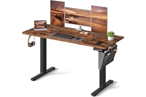 VASAGLE Electric Standing Desk, Height Adjustable Desk, 60 x 140 x (72-120) cm, 4 Memory Heights, Storage Pocket, for Home Office, Study, Rustic Brown and Ink Black LSD134K02
