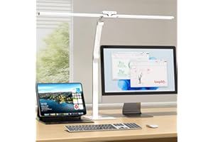 KableRika 24W Lampe de Bureau LED avec Métal Base: 80cm Double Tête, Grande Lampe Bureau design, réglage intensité, lumiere bureau protection des yeux pour ecran pc, dessin, deux bureaux, puzzle-Blanc