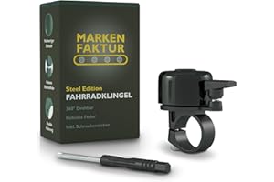 MARKEN FAKTUR® Campanello per bicicletta Mountain Bike – con cacciavite – Campanello per bicicletta in acciaio inox robusto e resistente – Campanello per bicicletta con vestibilità migliorata –