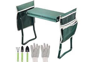 HOMGEN Tabourets de Jardinage Pliable,Banc de Jardin Pliable avec 2 Sacs à Outils,3 Outils de Jardinage,Gants de Jardinage,Facile à Transporter,Cadeau pour Jardiniers
