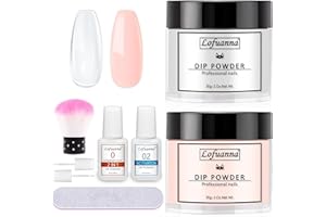 Lofuanna Dip Powder Nail Kit-30g Clear&Nude Dipping Powder Starter Kit with 2 IN 1 Base&Top Coat and Activator,No UV/LED Needed,Easy Apply Nail Art Manicure Set for Beginners