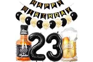 Conruich Geburtstagsdeko 23 Jahre Mann Frau, Luftballon 23. Geburtstag Deko Mann, Folienballon Zahl 23 Schwarz, Helium Ballon Whiskey Bierglas für 23. Geburtstag Manner Party Dekoration