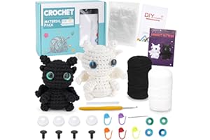 PUIAXOD Kit Crochet Debutant Complet, 2 Pièces Crochet Tricot, D'animaux Dragon à Crocheter pour Adultes et Enfants avec Didacticiels Vidéo en Anglais, Excellent pour les Amateurs de Kit Crochet Amigurumi