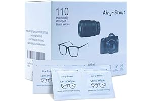 Airy-Stout Lens Wipes for Glasses, 110 Piece Pre Moistened Lens Cleaning Wipes, Individually Wrapped Microfiber Cleaning Cloth, Glasses Cleaner Wipes for Eyeglasses Camera Lens Tablets Phone Screen