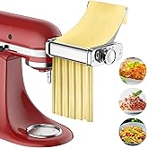 Gvode 3-in-1 Stainless Steel Pasta Attachment for KitchenAid | Rolling Pin, Spaghetti Cutter, Fettuccine, Removable Stainless