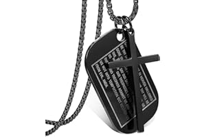 Cupimatch Collana Dog Tag Catena Acciaio Inossidabile Pendente Ciondolo Croce Bibbia(Inglese) Uomo Nero/Argento/Oro