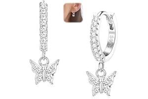 ORAZIO Argento 925 Farfalla Amore Cuore Orecchini a Cerchio Pendenti per Donne Ragazze Bambini Zircone Anallergico Orecchini a Cerchio Pendenti Multicolore