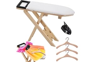 VDSOW Wichtel Zubehör Miniatur Buegeleisen Kit mit Miniatur Bügelbrett und 3 Stück Miniatur Aufhänger aus Hölz Puppenhaus Zubehör Wichtelzubehör 1 12, Wichtel Zubehör Weihnachten