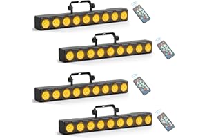 Yespick 4 Pièce LED RGBW Wallwasher,Lampe de Scène,9 x 6W Lumière Disco avec dmx Contrôle et télécommande,Barre Lumineuse LED Pour Mariage,DJ,Discothèque,Extérieur,Noël,Halloween,Fête,Effets