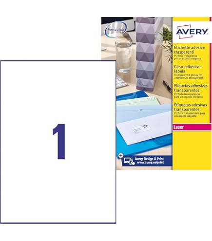 Etichette Adesive Trasparenti Avery J8560-25 - 63,5x38,1 Mm Per Stampanti Inkjet, 25 Fogli - Foto 3