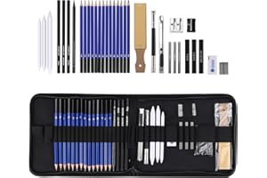 Fabaoday Skizzen Zeichen Bleistift Set 35 Stück Professionelles Zeichenzubehör mit Reißverschluss Tragetasche und Skizzenbuch für Künstler Kinder Erwachsene