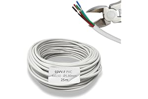 HALOTEC Cavo Elettrico Flessibile 25m PVC Bianco 4x0,50 mm² A03VV-F | Rame Blu Rosso Verde Nero 300V | Illuminazione, Elettronica, Impianti Residenziali e Commerciali | Multiuso, Alta Qualità