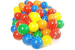 B4E Multicoloured Plastic Soft Play Balls For Kids | No Sharp Edges, Non Toxic and BPA Free - Used in Kids or Toddler Ball Pit | Blue/Red/Green/Orange/Yellow | Pack of Pit Balls
